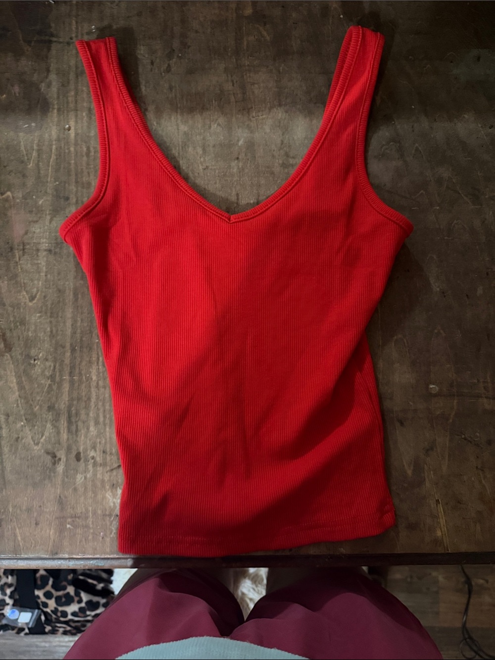 Amazon Red Ribbed V-Neck Tank Top for Women